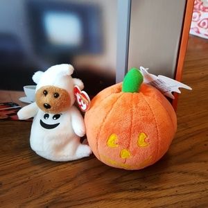 Halloween Ghost Bear Beanie and Pumpkin
